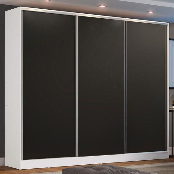 Imagem de Guarda Roupa Casal 100% MDF Madesa Zurique 3 Portas de Correr - Branco/Preto