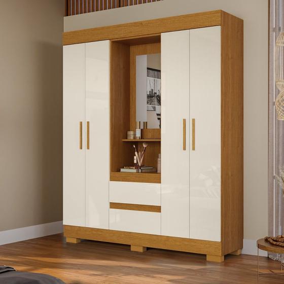 Imagem de Guarda Roupa Casal 149,10cm 4 Portas e 2 Gavetas Capelinha com Espelho Alyssa Espresso Móveis