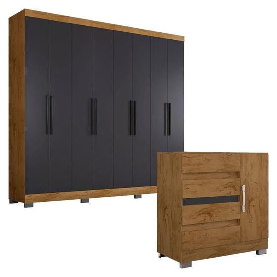 Guarda Roupa Casal 1684 e Cômoda 8000 Freijó Carbono com New Pés Cinza - Araplac Menor preço em Guarda Roupa Casal 1684 e Cômoda 8000 Freijó Carbono com New Pés Cinza - Araplac