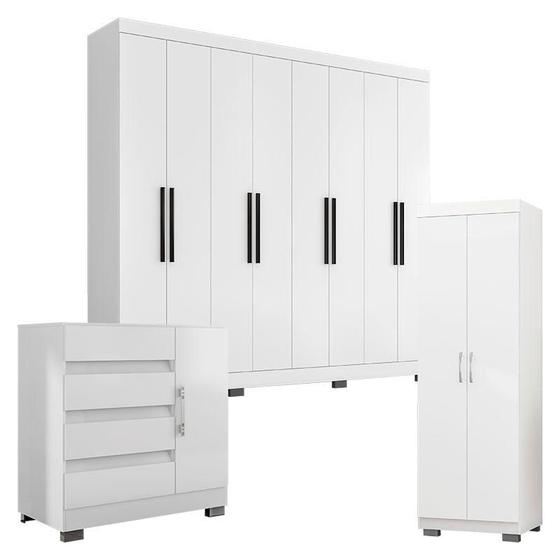 Imagem de Guarda Roupa Casal 1684 Multiuso 6020 e Cômoda 8000 Branco com New Pés - Araplac