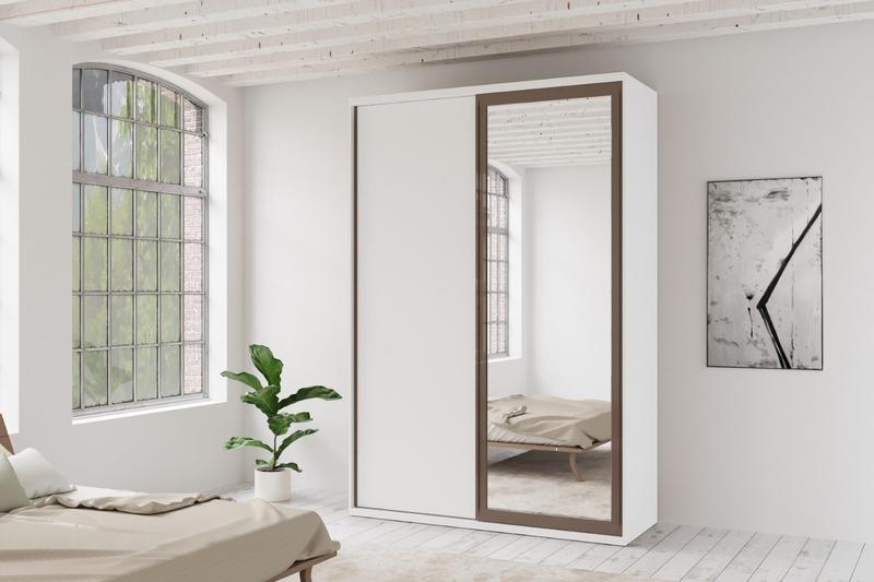 Imagem de Guarda-Roupa Casal 2 Portas Desliz c/ Espelho Premium 160 Branco - Robel