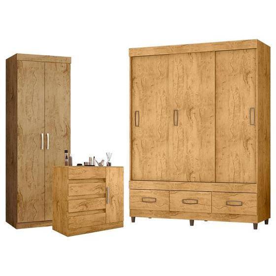 Imagem de Guarda Roupa Casal 20033 com Cômoda 8000 Flex e Multiuso 6020 Freijó - Araplac