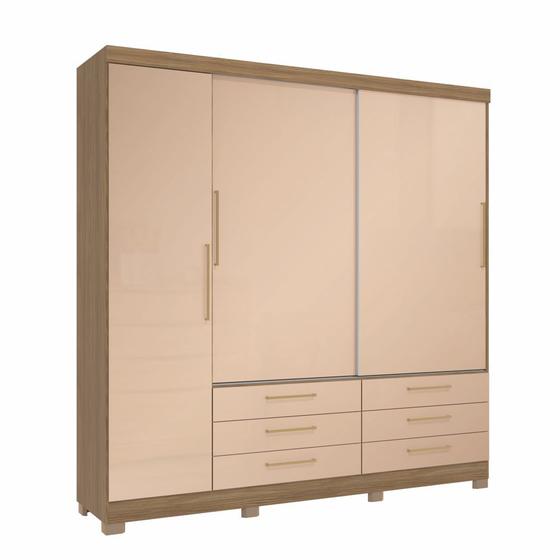 Imagem de Guarda Roupa Casal 220cm 3 portas 6 gavetas com pés CB03N561 Kappesberg