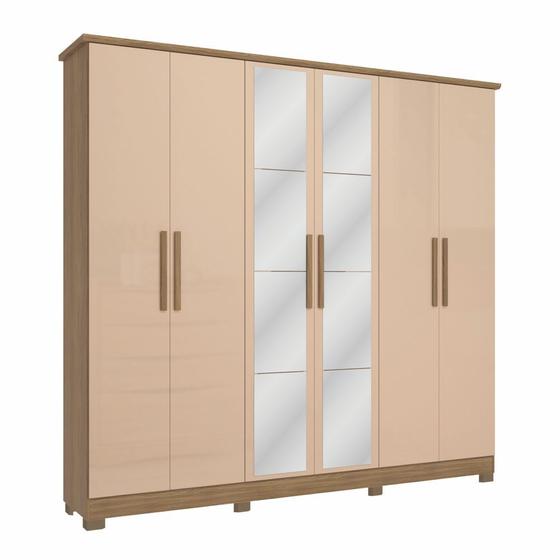 Imagem de Guarda Roupa Casal 250cm 6 portas com 4 gavetas espelho e pés CB01N560 Kappesberg