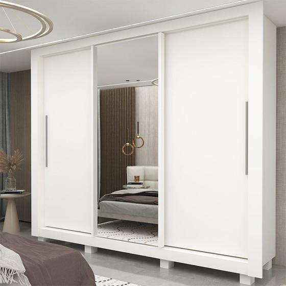 Guarda-roupa Casal 3 Portas 1 Porta Espelhada com Pés Milão Yescasa 100% MDF Imagem de Guarda-roupa Casal 3 Portas 1 Porta Espelhada com Pés Milão Yescasa 100% MDF
