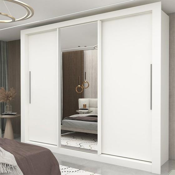 Guarda-Roupa Casal 3 Portas 1 Porta Espelhada Milão 100% MDF Yescasa Branco