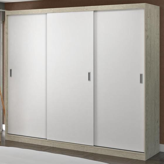 Imagem de Guarda-Roupa Casal 3 Portas de Correr 100% Mdf 1902 Marfim Areia/Branco - Foscarini