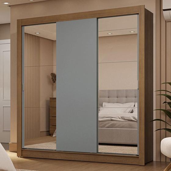 Imagem de Guarda-Roupa Casal 3 Portas de Correr com Espelhos 2 Gavetas Rustic/Cinza Sublime Madesa