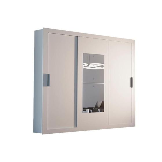 Imagem de Guarda Roupa Casal 3 Portas de Correr e 4 Gavetas c/ Espelho Veneza Premium Branco - Rufato