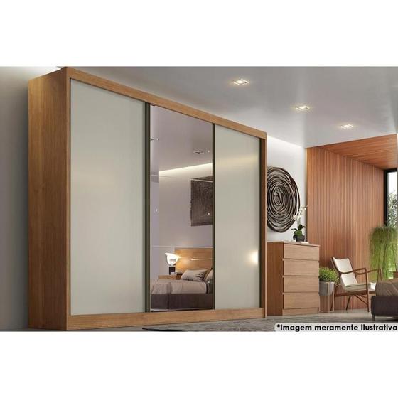 Imagem de Guarda Roupa Casal 3 Portas de Correr e 6 Gavetas c/ 1 Espelho Sollo Plus Freijó/FendiOff - Novo Horizonte