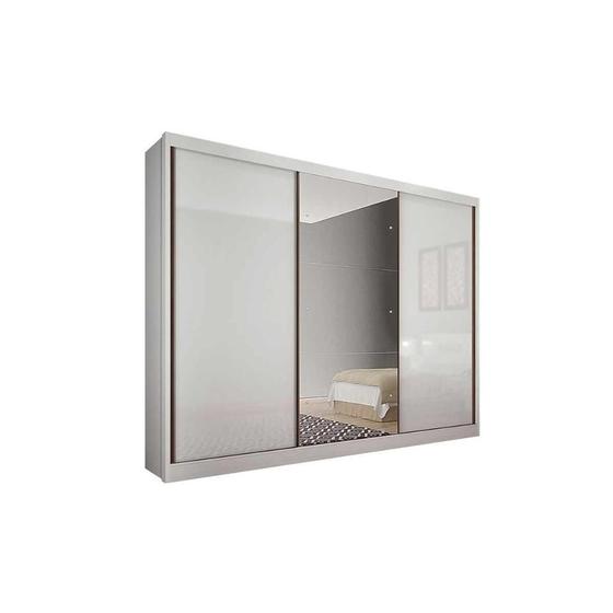 Imagem de Guarda Roupa Casal 3 Portas de Correr e 8 Gavetas c/ Espelho Natus Plus Branco - Novo Horizonte