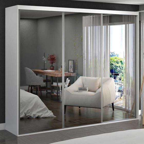 Imagem de Guarda-Roupa Casal 3 Portas de Espelho 100% Mdf 1979e3 Branco - Foscarini