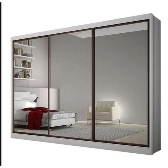 Imagem de Guarda Roupa Casal 3 Portas Espelhada 8 Gavetas Diamond Plus Novo Horizonte Branco