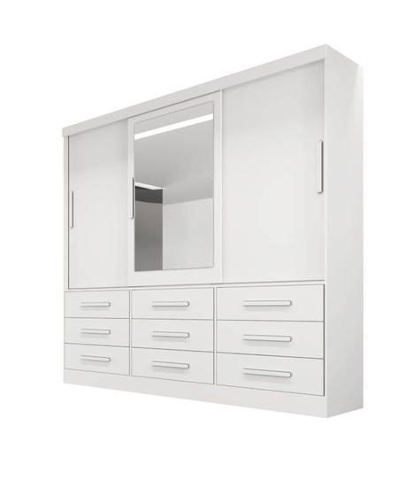 Imagem de Guarda-roupa casal 3 portas espelho 9 gavetas 2,11m - Turim-Branco - Bianchi Móveis