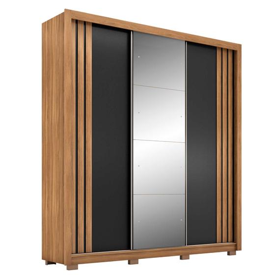 Imagem de Guarda Roupa Casal 3 Portas Moema com Pés e Espelho Amendola Touch/Nude Preto Prime Tx Flex - Demóbile