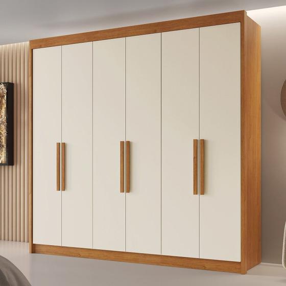 Imagem de Guarda Roupa Casal 6 Portas 4 Gavetas Miami 100% Mdf Cinamomo/Off White