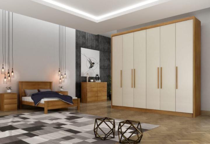 Guarda Roupa Casal 6 Portas 8 Gavetas Santoro Móveis Novo Horizonte - Cumaru Fendi Menor preço em Guarda Roupa Casal 6 Portas 8 Gavetas Santoro Móveis Novo Horizonte - Cumaru Fendi
