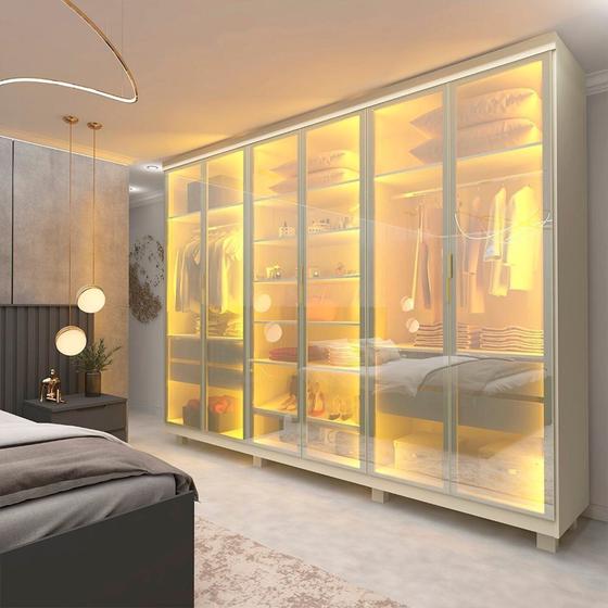 Imagem de Guarda-roupa Casal 6 Portas, com 6 Portas Reflecta com Pés com Led Imperatriz 100% Mdf