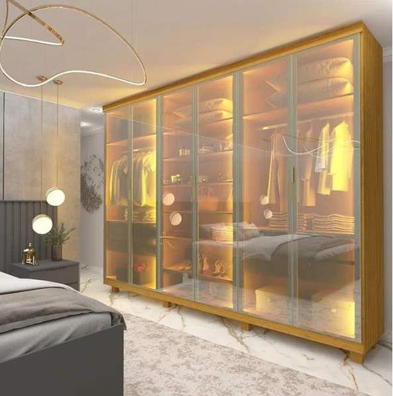 Imagem de Guarda-roupa Casal 6 Portas com 6 Portas Reflecta com Pés com Led Imperatriz Naturale