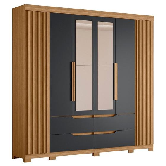 Imagem de Guarda Roupa Casal 6 Portas Com Espelho 240cm Doble Nature/Titanium - Albatroz