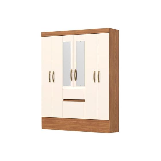 Imagem de Guarda Roupa Casal 6 Portas de Abrir e 2 Gavetas c/ Espelho Briz BS04 Nature/Off White - Henn