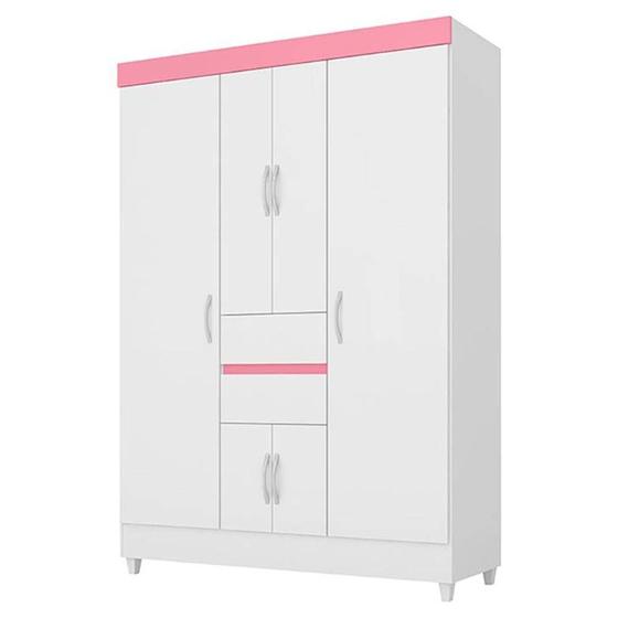 Imagem de Guarda Roupa Casal 6 Portas Demóbile Ecom II Branco Rosa Flex