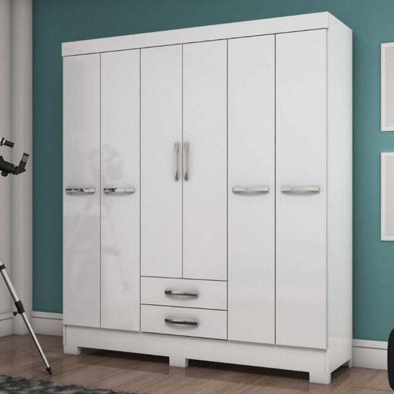 Imagem de Guarda Roupa Casal 6 Portas e 2 Gavetas Briz Branco