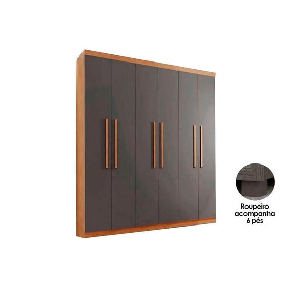 Guarda Roupa Casal 6 Portas e 2 Gavetas c/ Pés Espanha Imbuia/Grafite