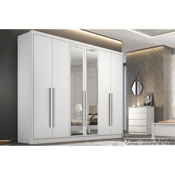 Imagem de Guarda Roupa Casal 6 Portas e 8 Gavetas c/ Espelho Robust/Livorno Branco - Novo Horizonte