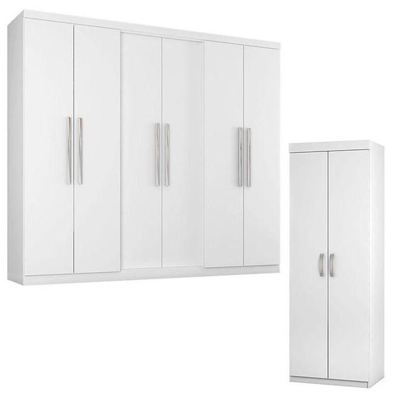 Imagem de Guarda Roupa Casal 6000 e Armário Multiuso 6020 Branco - Araplac