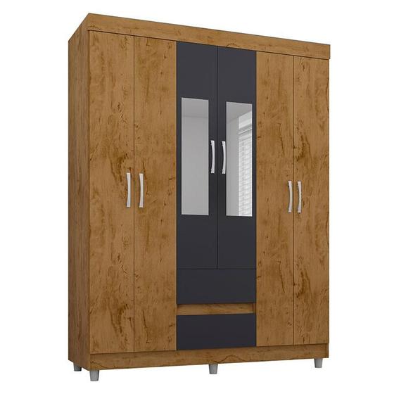 Guarda Roupa Casal 620 Freijó Carbono com Espelho - Araplac Menor preço em Guarda Roupa Casal 620 Freijó Carbono com Espelho - Araplac