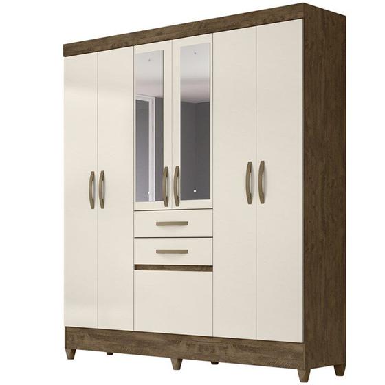 Imagem de Guarda Roupa Casal 7 Portas Com Espelho 8973 Castanho Wood Off White Moval