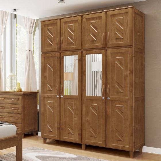Imagem de Guarda-Roupa Casal 8 Portas 3 Gavetas Internas com Espelho Grécia em Madeira Imbuia - Cavazotto