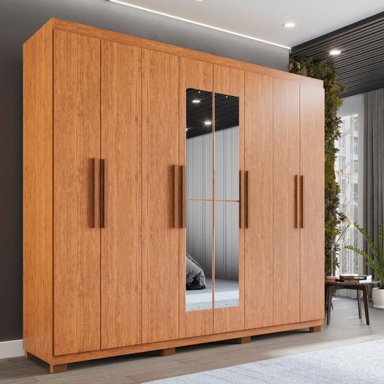 Imagem de Guarda-roupa Casal 8 Portas 4 Gavetas com Espelho com Pés Montreal 100% MDF