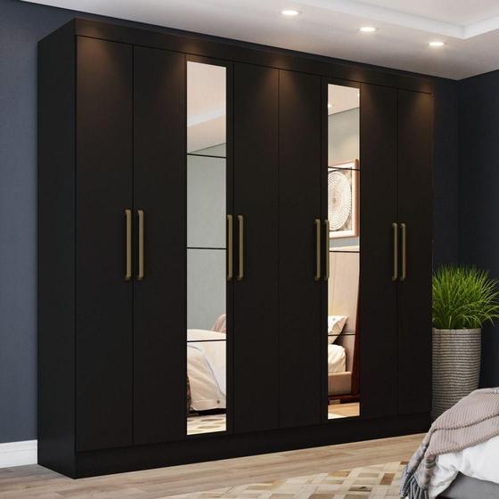 Imagem de Guarda Roupa Casal 8 Portas 4 Gavetas Com Espelho Paris Casa 812 Preto Hp