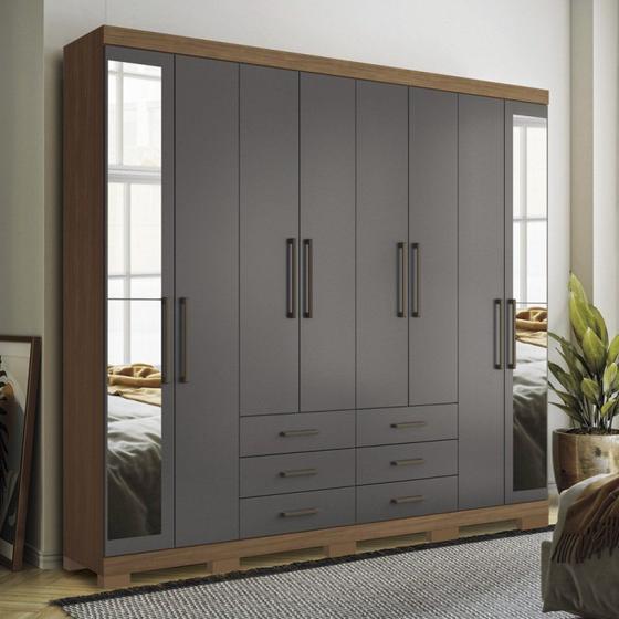 Imagem de Guarda Roupa Casal 8 Portas 6 Gavetas Master com Espelho e Pés