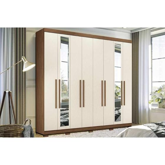 Imagem de Guarda Roupa Casal 8 Portas e 4 Gavetas c/Espelho e Pés Master New 8.4 jatoba/Areia - Santos Andirá