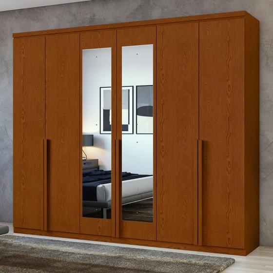 Imagem de Guarda-Roupa Casal Alonzo 6 Portas 4 Gavetas com Espelho 100% Mdf Frassino - Móveis Lopas