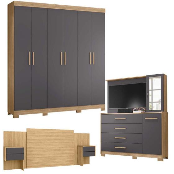 Imagem de Guarda Roupa Casal Amarok 6 Portas, Cômoda com Painel p/ TV até 43" mais Cabeceira extensível