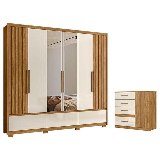 Imagem de Guarda Roupa Casal Amazonas E Cômoda Vênus Freijó Off White Com Espelho - Moval