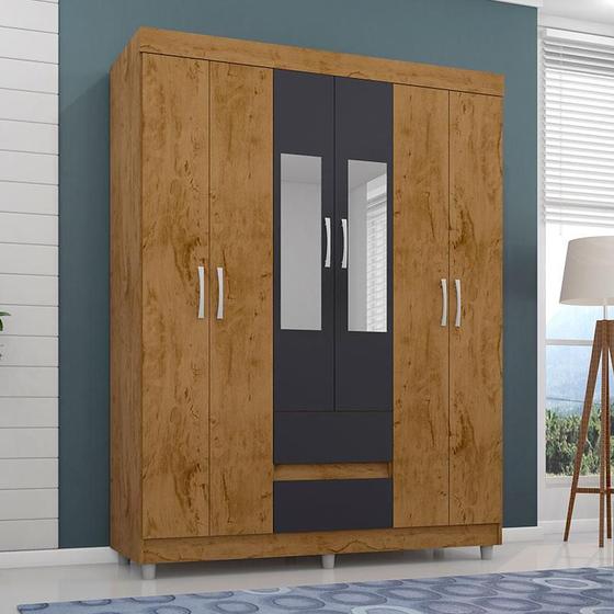 Guarda Roupa Casal Ambiente 620 Freijó Carbono com Espelho - Araplac Menor preço em Guarda Roupa Casal Ambiente 620 Freijó Carbono com Espelho - Araplac