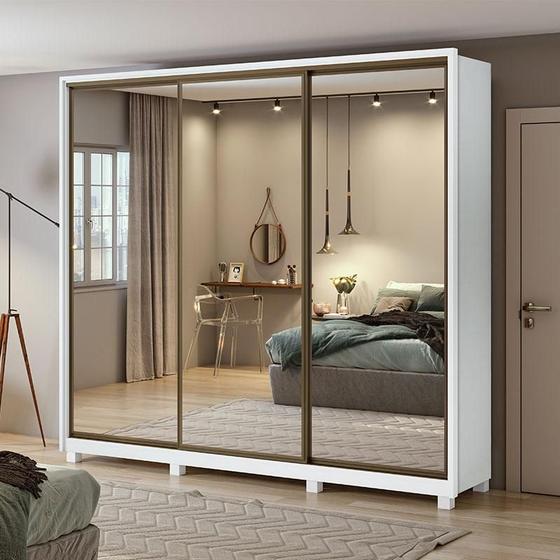 Imagem de Guarda Roupa Casal Ambiente Spazio com Espelho Super Glass 270 Branco Brilho e Pés - Lopas