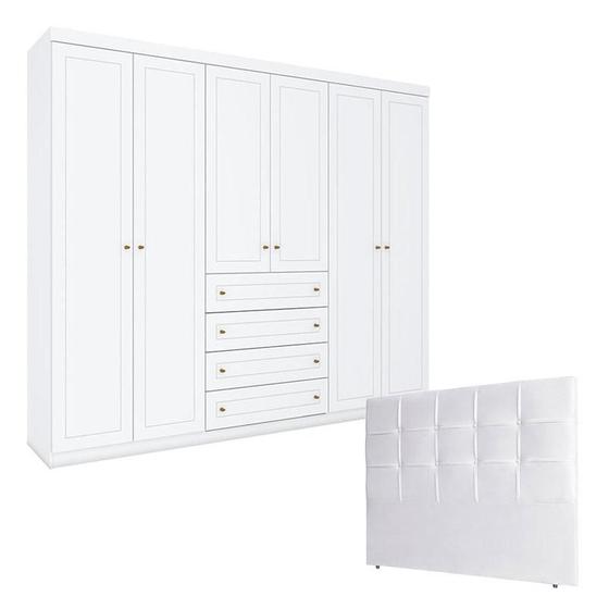 Imagem de Guarda Roupa Casal Americano com Cabeceira Luiza 140 cm Branco  Henn 