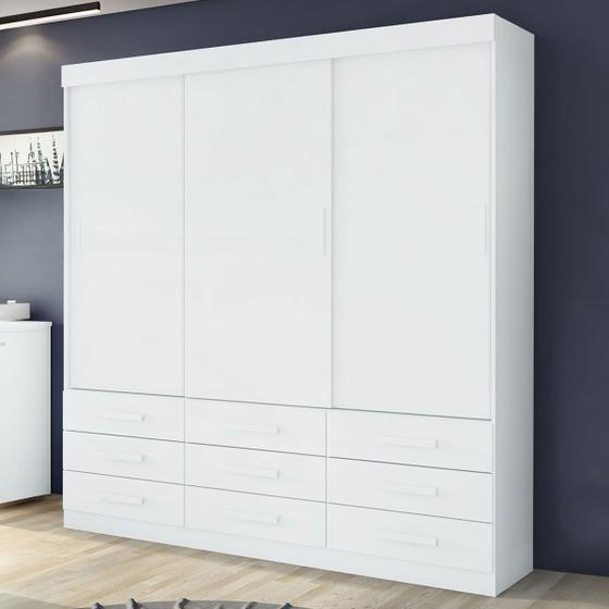 Imagem de Guarda-Roupa Casal Anne 3 Portas 9 Gavetas 72962.52 Branco - Móveis Lopas