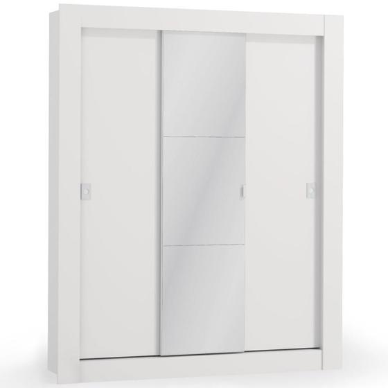 Imagem de Guarda Roupa Casal Armário Roupeiro 170 cm 3 Portas Espelho 5 Prateleiras Quarto Kappesberg Branco