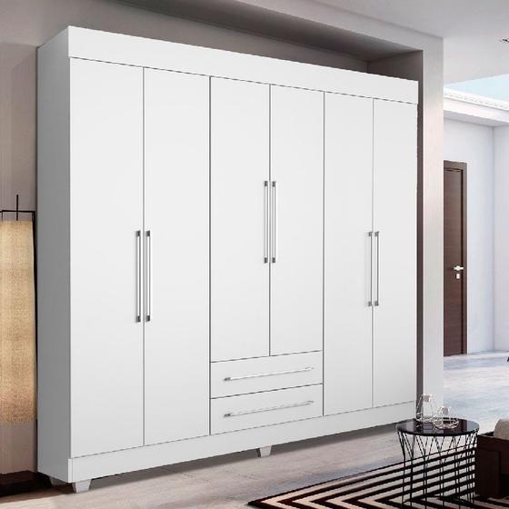 Imagem de Guarda Roupa Casal Atraente 6 portas e 2 Gavetas Cor Branco - Rud Rack