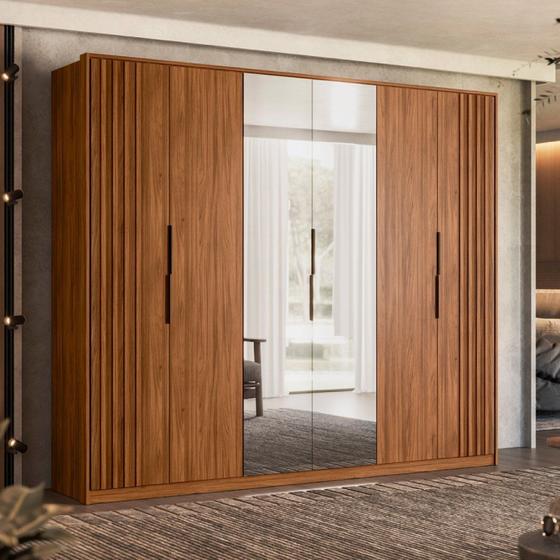 Imagem de Guarda Roupa Casal Atrice 6 Portas com 2 Portas Ripado com 2 Portas em Espelho