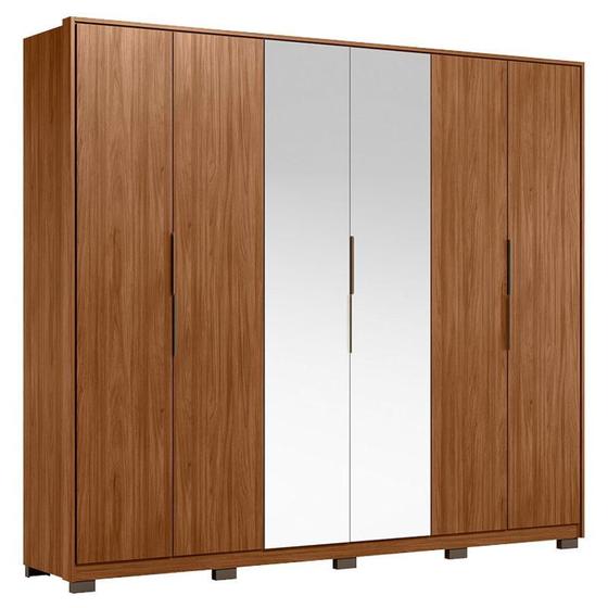 Imagem de Guarda Roupa Casal Atrice 6 Portas Nogueira Touch com Espelho e Pés Demóbile  Demartêz