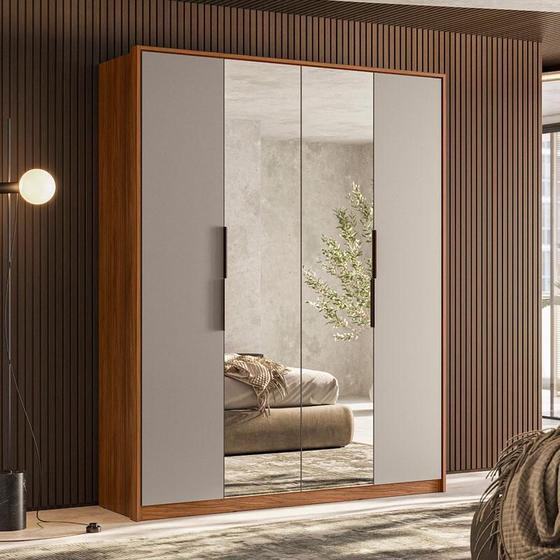 Guarda Roupa Casal Attore Ambiente 4 Portas Nogueira Nude Prime TX com Espelho Demóbile - Demartêz Menor preço em Guarda Roupa Casal Attore Ambiente 4 Portas Nogueira Nude Prime TX com Espelho Demóbile - Demartêz