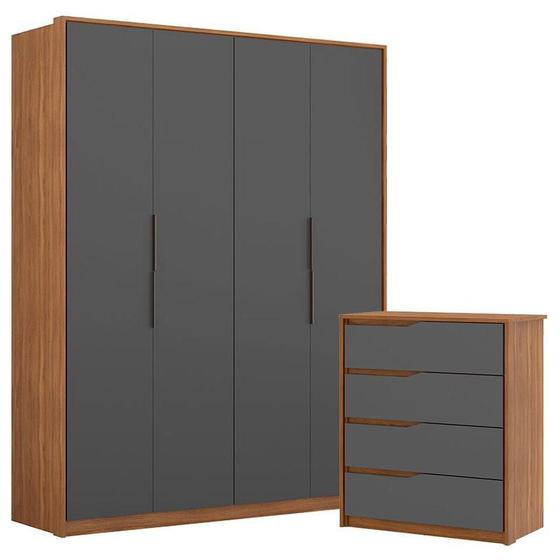 Guarda Roupa Casal Attore e Cômoda Atria Amêndola Grafito - Demartêz Menor preço em Guarda Roupa Casal Attore e Cômoda Atria Amêndola Grafito - Demartêz